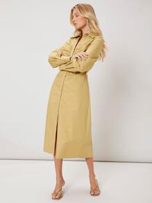 SHEIN VCAY Vestido camisero fruncido - Amarillo - Ver 6