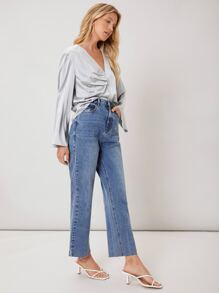 SHEIN Unity Acetate Bell Sleeve Top - Grey - View 7