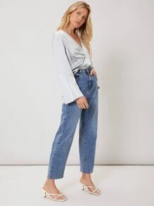 SHEIN Unity Acetate Bell Sleeve Top - Grey - View 8