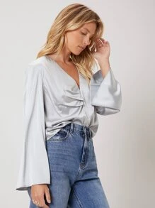 SHEIN Unity Acetate Bell Sleeve Top - Grey - View 9