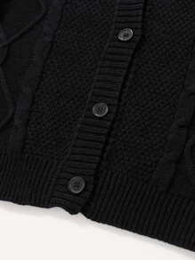 Áo len bé gái Nút phía trước màu trơn Giải trí - màu đen - Xem 3