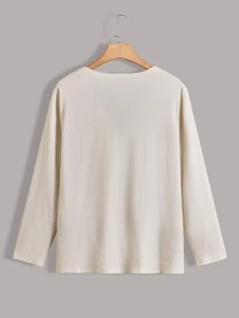 大碼條紋針織前紐扣上衣 - 杏色 - 查看 2