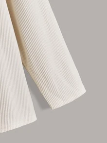 大碼條紋針織前紐扣上衣 - 杏色 - 查看 3