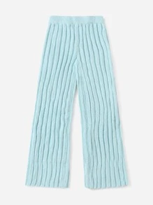 SHEIN 羅紋闊腿針織長褲 - 薄荷藍 - 查看 3
