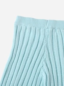 SHEIN 羅紋闊腿針織長褲 - 薄荷藍 - 查看 4