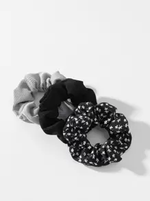 Original Flower Printed Corduroy Hair Scrunchies For Women, 3pcs/Set Hair Ties Scrunchy Hair Ties Ponytail Head Accessories - Multicolor - View 2