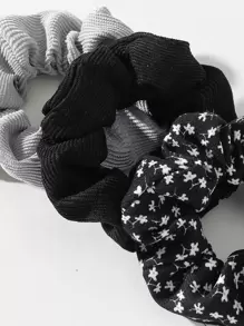 Original Flower Printed Corduroy Hair Scrunchies For Women, 3pcs/Set Hair Ties Scrunchy Hair Ties Ponytail Head Accessories - Multicolor - View 3