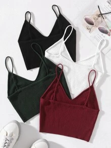 INAWLY 4pcs Solid Crop Knit Top - Multicolor - View 2