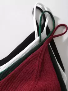 INAWLY 4pcs Solid Crop Knit Top - Multicolor - View 4