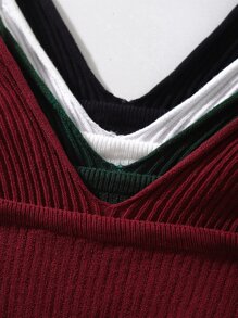 INAWLY 4pcs Solid Crop Knit Top - Multicolor - View 5