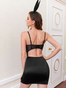 2 Paquetes Vestido de disfraz de conejo con contraste de malla y satén, con diadema - Negro - Ver 2