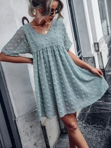 圓點蝙蝠袖娃娃裙 - 藍色 - 查看 1