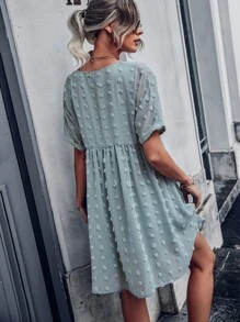 圓點蝙蝠袖娃娃裙 - 藍色 - 查看 2