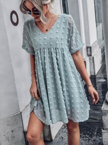 圓點蝙蝠袖娃娃裙 - 藍色 - 查看 6