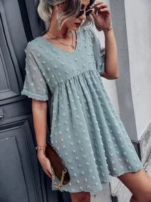 圓點蝙蝠袖娃娃裙 - 藍色 - 查看 7