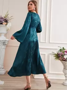 Modelyn Vestido con manga trompeta y nudo en la parte delantera, vestido largo para mujer para ocasiones de noche, vestidos largos para eventos de noche - Verde Oscuro - Ver 2