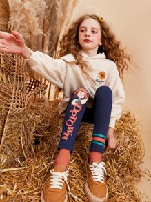 Girls Letter & Figure Graphic Leggings - Navy Blue - View 3