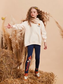 Girls Letter & Figure Graphic Leggings - Navy Blue - View 4