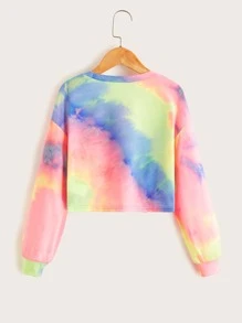 SHEIN Leap Crew Tween Girl Tie Dye Drop Shoulder Crossover Pullover - Multicolor - View 2