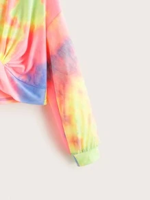 SHEIN Leap Crew Tween Girl Tie Dye Drop Shoulder Crossover Pullover - Multicolor - View 3