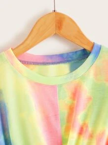 SHEIN Leap Crew Tween Girl Tie Dye Drop Shoulder Crossover Pullover - Multicolor - View 4