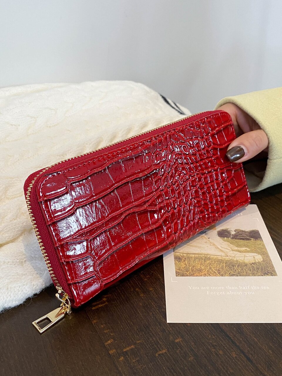 Crocodile Embossed Zip Around Checkbook Cover Slim Portable Cash White-Collar Workers For Female College Work Business Commute Office For Anniversary For Couple For Birthday Gift On Valentine Day Gift Gift Gifts For Teachers For Women Wallet Purse Wallet Long Wallet
