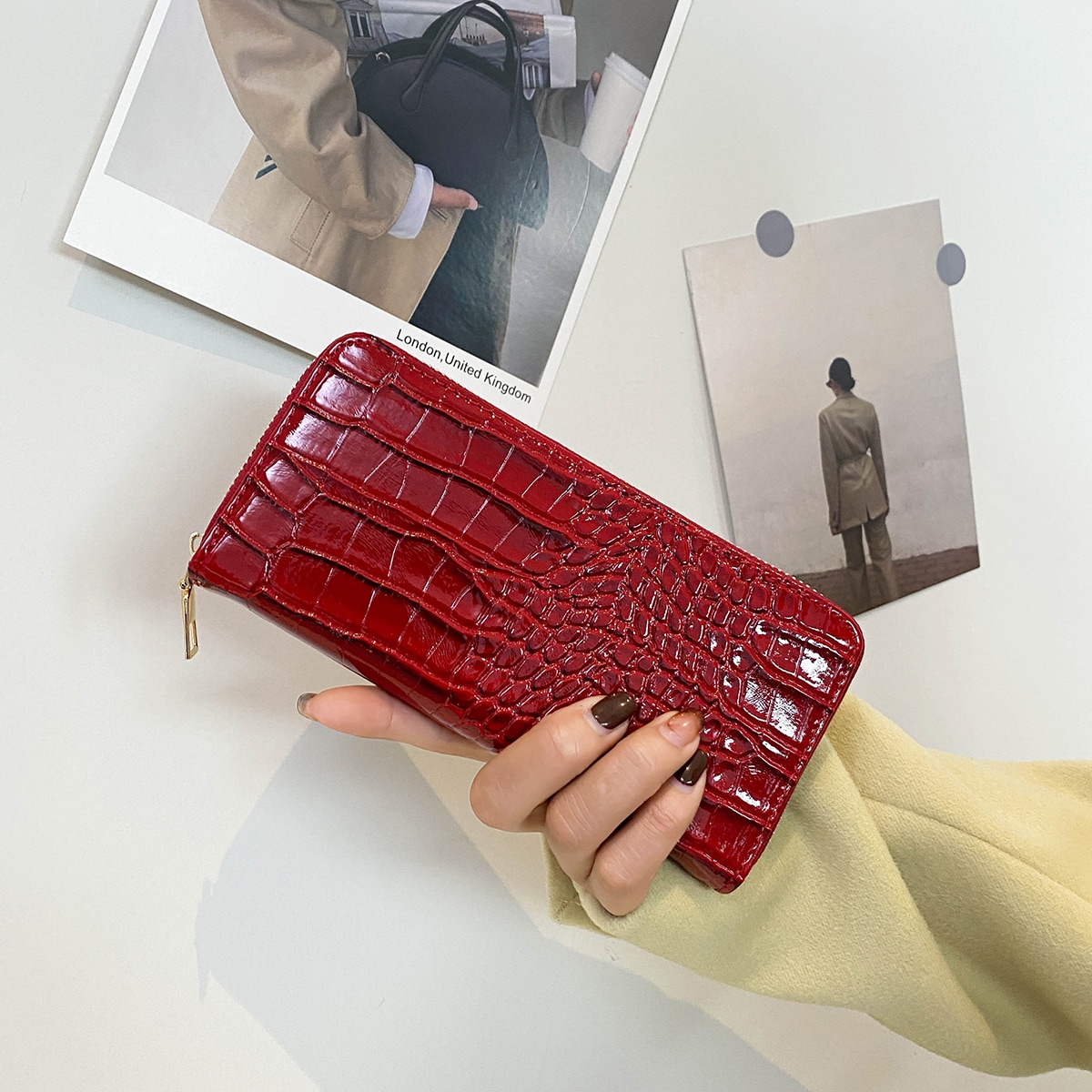 Crocodile Embossed Zip Around Checkbook Cover Slim Portable Cash White-Collar Workers For Female College Work Business Commute Office For Anniversary For Couple For Birthday Gift On Valentine Day Gift Gift Gifts For Teachers For Women Wallet Purse Wallet Long Wallet
