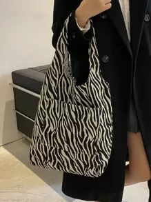 Lightweight,Business Casual Zebra Striped Pattern Shopper Bag For Teen Girls Women College Students,Rookies & White-Collar Workers Perfect For Office,College,Work ,Business,Commute,Outdoors, Travel, Outings, School Supplies,School Bag,Back To School,School Tote Bag,Large Capacity,Lightweight,Portable,Classic CasualTeacher, Tote Bag Large, Best Fall Inspo Ideas - Black and White - View 1