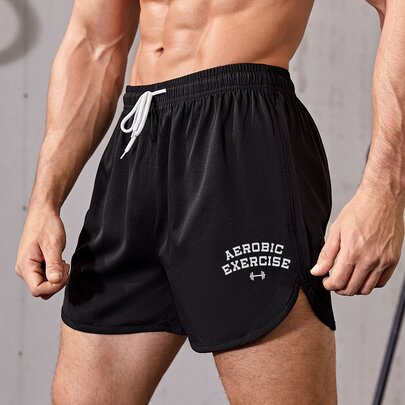Men Letter Graphic Drawstring Waist Sports Shorts