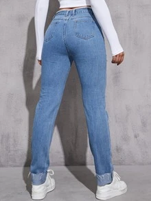 Jeans ribete sin dobladillo roto con bolsillo oblicuo - Lavado ligero - Ver 2
