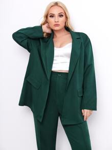 SHEIN Unity 大碼素色西裝領西裝外套和定制西褲 - 墨綠色 - 查看 5