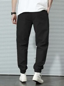 Manfinity 寬鬆剪裁男士側口袋胡蘿蔔褲,帶有彈性收口 - 黑色 - 查看 2