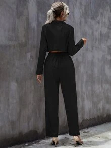 Bộ đồ hai mảnh nữ màu trơn Thanh lịch - màu đen - Xem 2