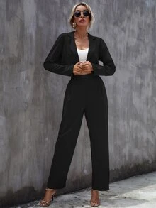 Bộ đồ hai mảnh nữ màu trơn Thanh lịch - màu đen - Xem 4