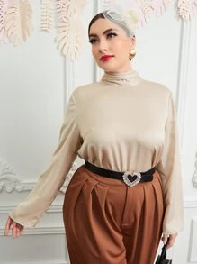 Mulvari 大碼後綁帶小高領襯衫 - 杏色 - 查看 1