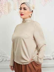 Mulvari 大碼後綁帶小高領襯衫 - 杏色 - 查看 3