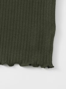 SHEIN EZwear Plus Notch Neck Lettuce Edge Tee - Army Green - View 3