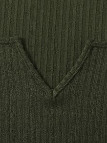 SHEIN EZwear Plus Notch Neck Lettuce Edge Tee - Army Green - View 4