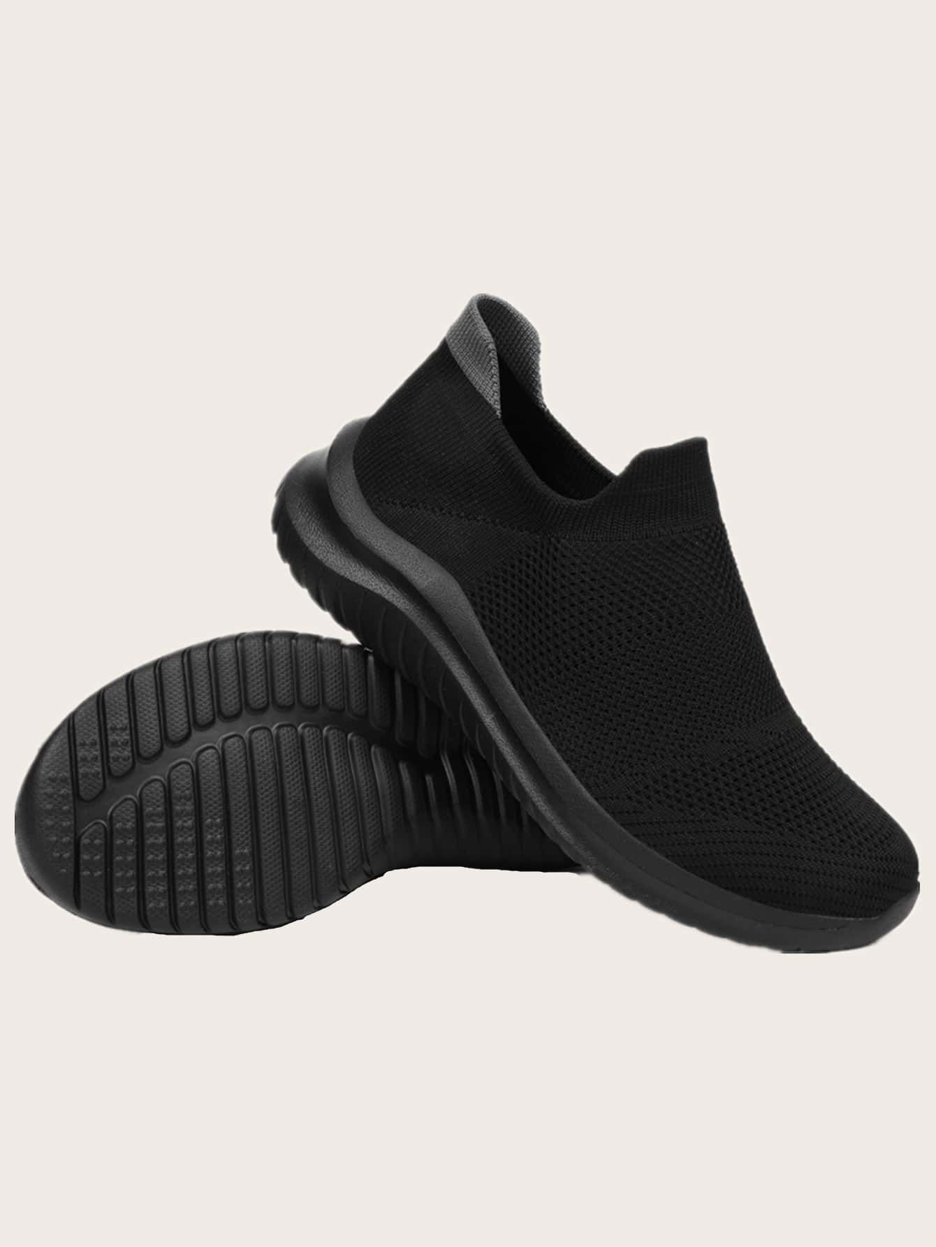 Men Breathable Lightweight Slip-on Sneakers - Black - View 2