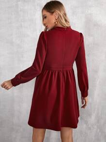 SHEIN 孕婦鎖眼領泡泡袖連衣裙 - 酒紅色 - 查看 2