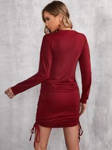 SHEIN Maternidad Vestido con estampado de Navidad con cordón - Burdeos - Ver 2