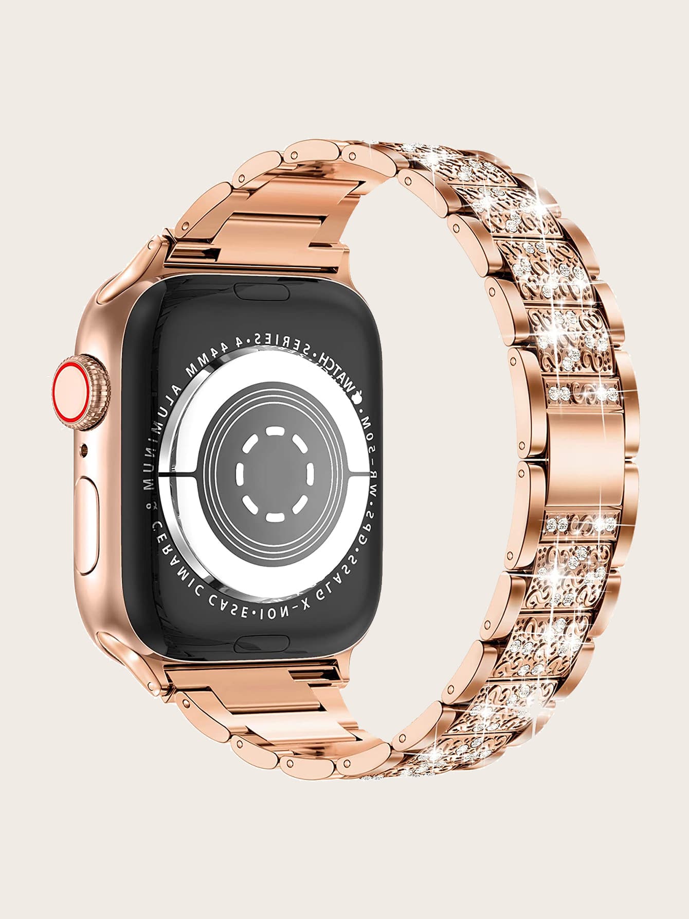 Correa de reloj compatible con Apple Watch con diseño de diamante de imitación de metal - Oro rosa - Ver 1