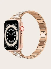 Correa de reloj compatible con Apple Watch con diseño de diamante de imitación de metal - Oro rosa - Ver 2