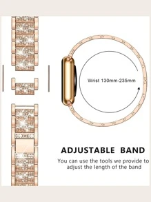 Correa de reloj compatible con Apple Watch con diseño de diamante de imitación de metal - Oro rosa - Ver 4