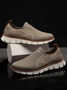 男士極簡風格鏤空運動鞋 - 卡其色 - 查看 3