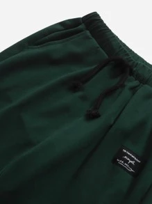 SHEIN Boys Patch Detail Sweatshirt & Drawstring Waist Sweatpants - Dark Green - View 3