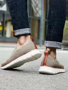 男士極簡風格鏤空運動鞋 - 卡其色 - 查看 8