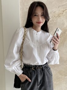 DAZY 主教袖釦前襯衫 - 白色 - 查看 2