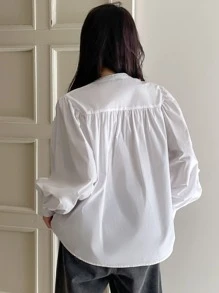 DAZY 主教袖釦前襯衫 - 白色 - 查看 3