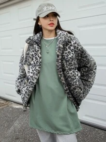 DAZY 标语图案落肩开衩 T 恤长袖女式上衣，秋季女装 - 薄荷綠 - 查看 7